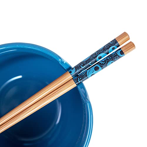Disney The Nightmare Before Christmas Jack Skellington and Friends Japanese Ceramic Dinnerware Set | Includes 20-Ounce Ramen Noodle Bowl and Wooden Chopsticks - color: Jack Skellington and Friends