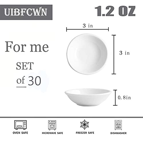 UIBFCWN 1.2 oz Ceramic Dipping Bowls Set of 30, 3 Inch Dipping Sauce Bowls - color: White, size: 30 Pack