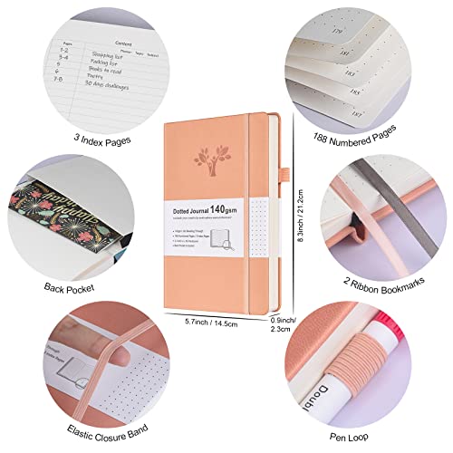 Bullet Dotted Journal Kit, 140gsm Dot Grid Notebook with 188 Numbered Pages