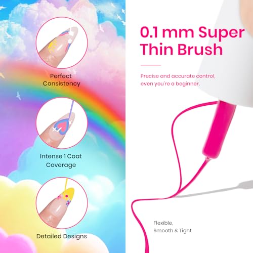 Beetles Rainbow Gel Liner Nail Art Set, 12 Neon Colors with Brush - color: Rainbow