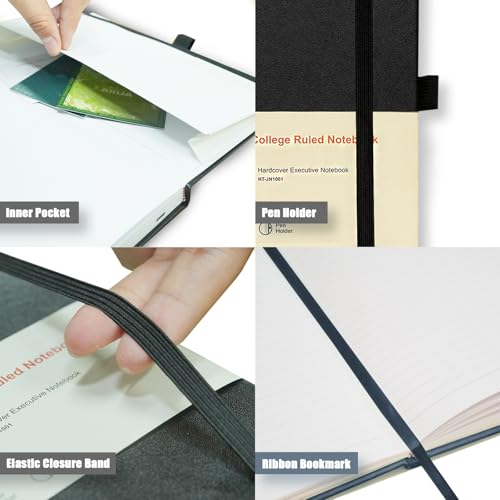 Heture Hardcover Notebooks, A5 Lined Journals Notebook for Writing 160 Pages, 8.2 x 5.5 inch, Classic Ruled Notebooks for College/Work/Travel (Black, 8 Pack) - color: Black, size: 8 Pack