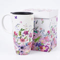 Topadorn 17oz Ceramic Coffee Mug with Lid, Floral Travel Mug with Handle - color: Pink Floral