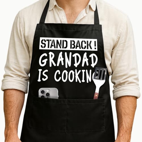 Funny Black Grill Apron with Pockets for Man,Dad,Husband,Father in Law,Chef Daddy Grilling Apron BBQ Cooking Gifts - color: Grandpa Apron-1