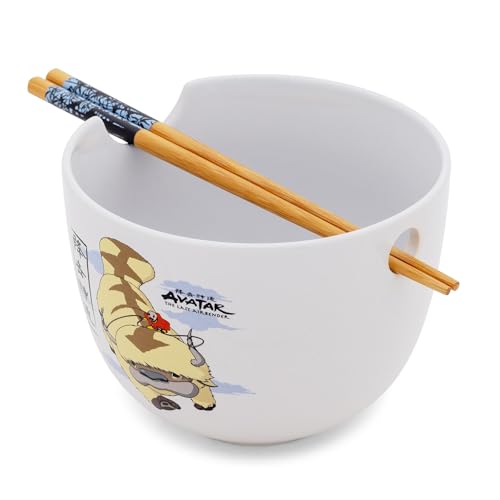 Silver Buffalo Avatar: The Last Airbender Aang and Appa Ceramic Ramen Dinnerware Set | Includes 20-Ounce Noodle Bowl and Wooden Chopsticks