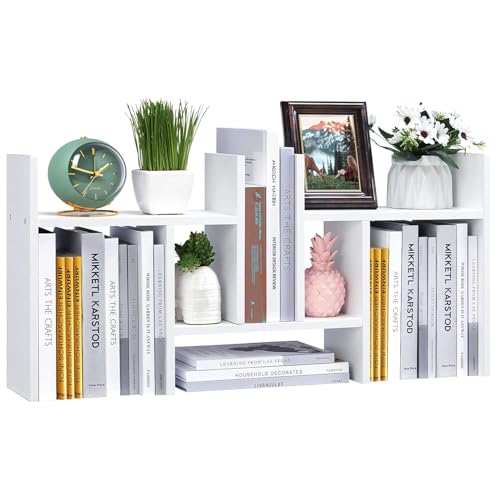 Meikuler Desktop Shelf Organizer, Adjustable Wood Display Desk Shelf, Office Storage Rack Tabletop Bookshelf Multipurpose Shelves for Home Decor, Office, Gifts (Solid White) - color: Solid White