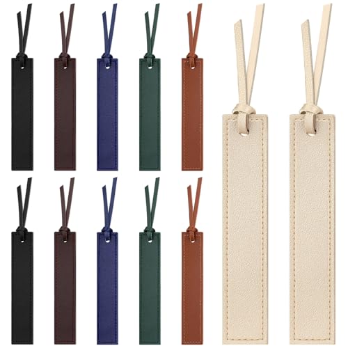 12 Pcs Leather Bookmark with Leather Rope Tassel Bookmarks for Men - size: 12 Pcs