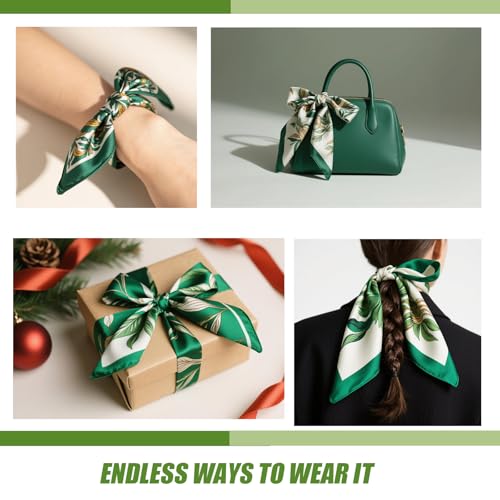 Seawhisper Premium Printed Satin Silk-Like Neck Scarf for Women Square 26" - color: Green2