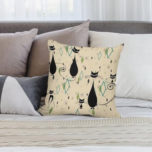 Mid Century Cat Pillow Covers Colorful Abstract Geometric Rhombus Stars Black Cats Home Decor Sofa Bedroom Cushion Outdoor Indoor Decorations 16 "x16 - color: Cat-4, size: 16" x 16" (Pack of 2)