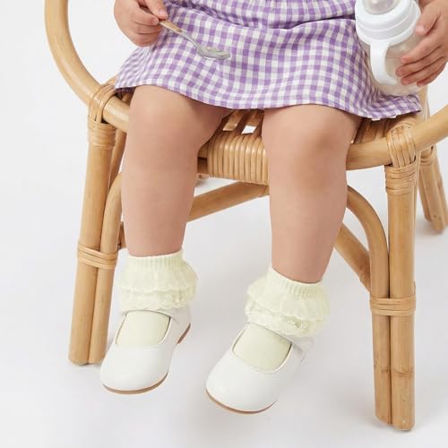 3 Pairs Baby Girl Socks Ruffle Sock Lace Frilly Socks for Newborn Infant Toddler 1-2 Years - color: White, Pink, Yellow