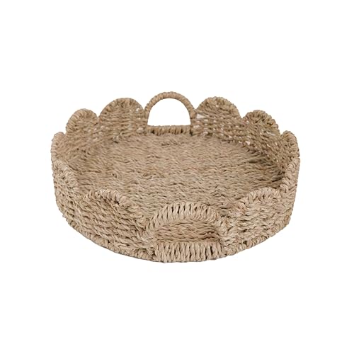 GYASVWU Seagrass Scalloped Tray with Handles,Round Rattan Serving Trays for Coffee Table,Woven Tray for Ottoman Decorative and Organizer Trays (Seagrass) - color: Seagrass