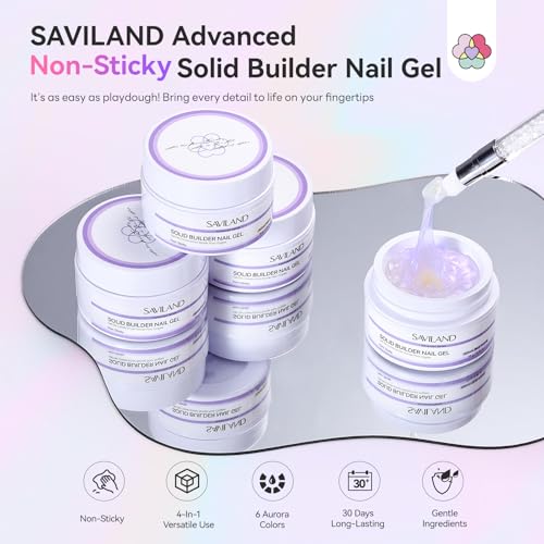 SAVILAND Non-Sticky Solid Builder Nail Kit 6PCS Aurora Colors - size: 7pcs