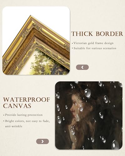 Vodefoad Vintage Woman Portrait Gold Framed Wall Art, Classical Woman Canvas Prints, Farmhouse Wall Decor, Woman Painting Art Print, Dark Moody Wall Art, Antique Lady Wall Art Artwork Pictures for Gallery Bedroom Kitchen Office Living Room Bathroom Decor