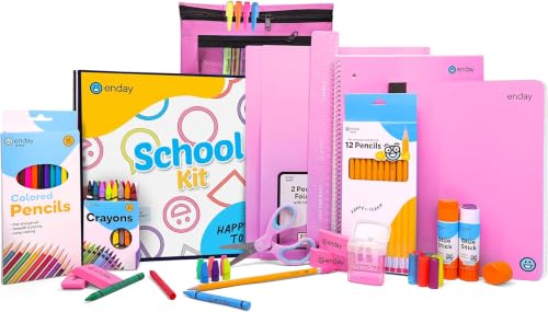 Enday Back to School Supplies for Kids, School Supply Grades K-5 - color: Pink, size: 1 Kit