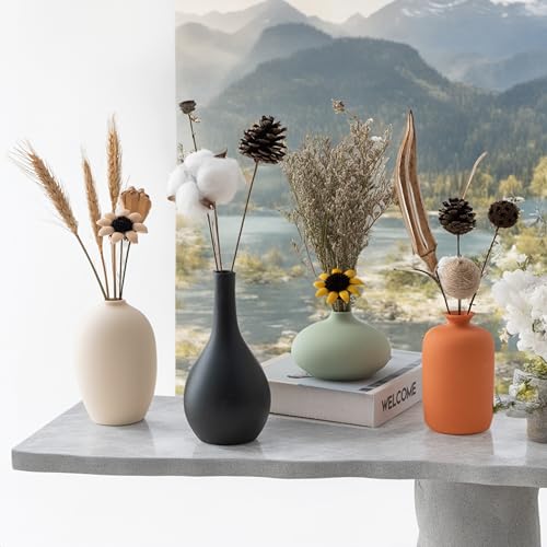 Vase Set of 4 with Dried Flower for Shelf Home Decor Matte Ceramic - size: Vase Set 4 - with Dried Flower