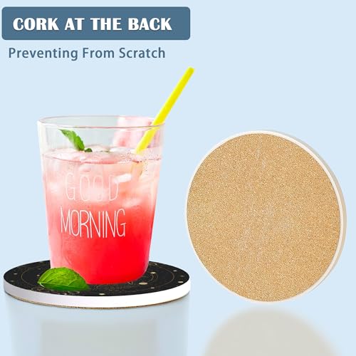 Coasters for Drinks,Golden Sun Moon Boho Absorbent Coaster Set of 4 with Cork Base,Ceramic Drink Coasters for Cold Drinks Wine Glasses Cups Mugs,Housewarming Gifts for Home Decor - color: Golden Sun Moon Boho