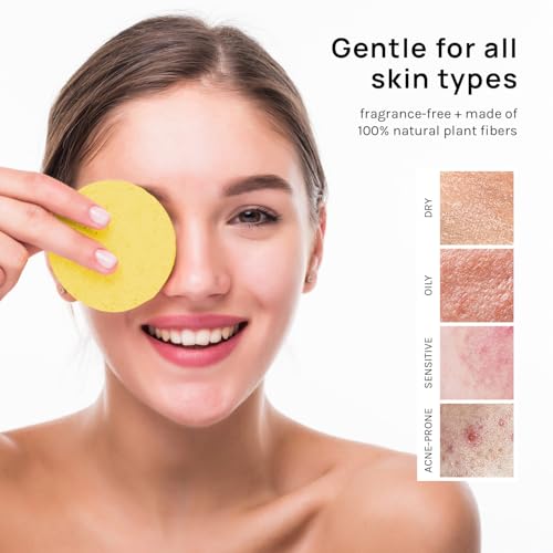 AOA Studio 50-Count Compressed Facial Sponges 100% Natural Cosmetic Spa Sponges for Facial Cleansing, Exfoliating Mask, Remove for Makeup, Dead Skin, and Dirt (Yellow, 50 counts) - color: Yellow, size: 1 Count (Pack of 50)