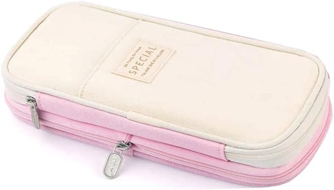 Arnuixty Large Storage Pencil Case Pen Bag with Zipper Big Capacity Pouch Organizer for Office Travel Holder Box - color: Pink