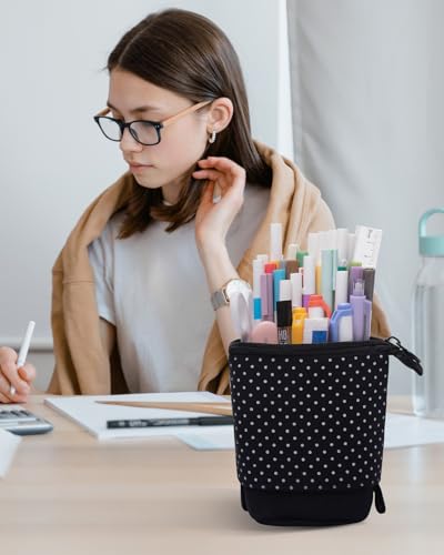 Sooez Standing Pencil Case, Cute Stand up Pencil Pouch, Telescopic Pen Bag - color: Black