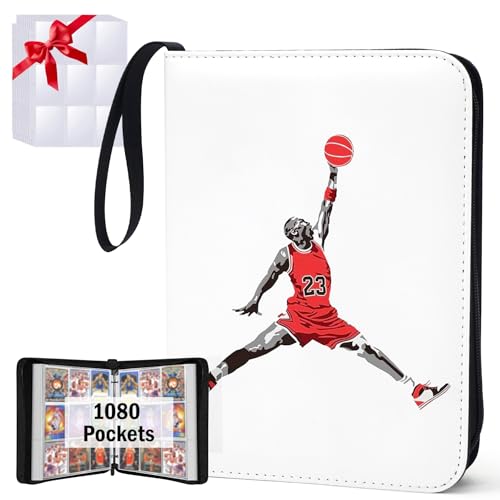 Basketball Card Binder,9 Pocket with 60 Sleeves up to 1080 Cards,Portable Waterproof Storage Book with Removable Clear Sleeves,Compatible with Basketball Cards 2024-2025 - color: Basketball-1080