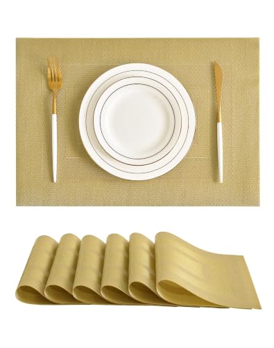 Leetaltree Gold Frame Placemats Set of 6 - Heat Resistant Woven Vinyl - color: C1- Gold Frame, size: Set of 6