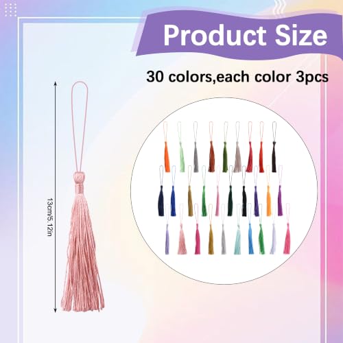 Mini Tassel Charms, 90pcs Multi-Color Tassels with Hanging Loop Mini Handmade Craft Tassels Charms for DIY Jewelry Necklace Making Accessories - color: 30 Colors-13cm