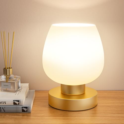 Seealle Small Touch Table Lamp for Nightstand, 3 Way Dimmable Bedside Lamp - color: Gold