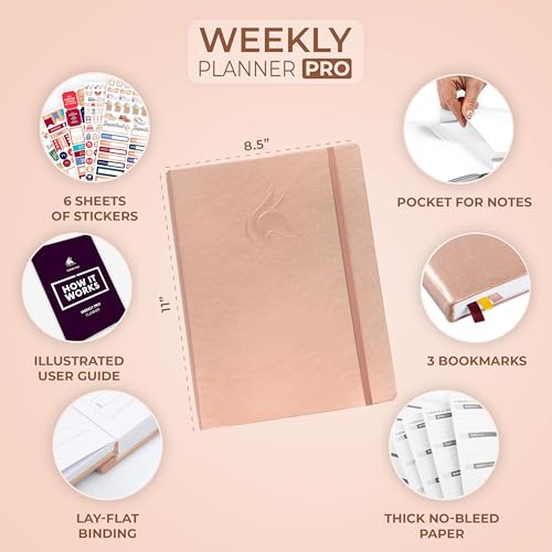 Clever Fox Planner PRO, Undated Weekly Planner, 8.5x11 Rose Gold - color: Rose Gold (Undated), size: A4 (8.5" x 11") Standard Version