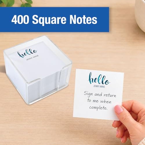 Current Hello Personalized Note Sheets in Cube - 400-Sheets, 3.38x 3.38, Acrylic Case, Memo Sheets, Shopping List, to-Do Notes, Office Organizer - color: Hello