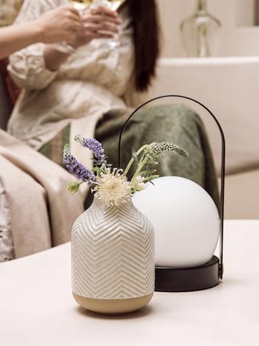 Small Boho Vase for Decor,Rustic Farmhouse Vase for Pampas Grass,Eucalyptus Set and Tiny Stem Flowers,Ceramic for Centerpieces, 5.3 Inch,Wave-Arctic White - color: Wave