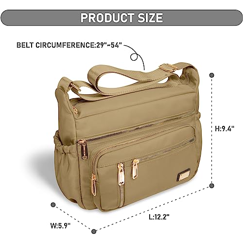NPBAG Crossbody Bag for Women, Shoulder Purse Handbag Messenger Bag, Trendy Pocketbooks, Waterproof and Multi-Pockets - color: Khaki
