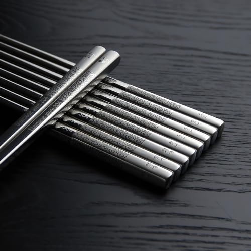 IQCWOOD 18/10 Stainless Steel Chopsticks, 5 Pairs, Silver - color: Auspicious Cloud Pattern