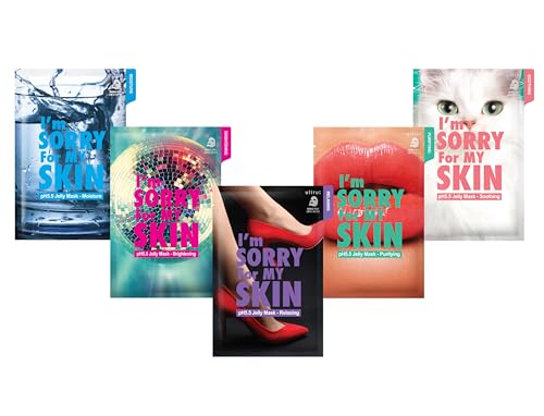I'M SORRY FOR MY SKIN Jelly Mask Full Set for Skin Stress Relief, Korean Skin Care Travel Essentials Kit, K-Beauty Hydrating Face Mask Sheets, Gifts for Women (pH5.5 Pack of 5) - color: pH5.5 Pack of 5