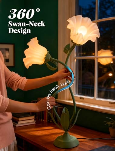 Flower Desk Lamp, Vintage Table Lamp for Bedroom, Flexible Reading Light with 3 Color Modes, Unique Aesthetic Home Living Room Decor Dorm Essentials, Mothers Day Gift for Mom, Birthday Gift for Women