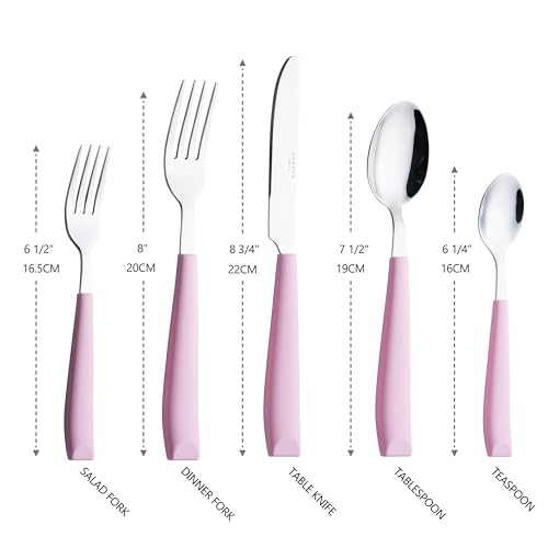 ANNOVA Silverware Set Stainless Steel Colorful Handle Tableware Kitchen Flatware Set Utensils, Includes Dinner Knives, Forks, Spoons, Salad Forks & Dessert Spoons (Light Pink, 20 Pieces) - color: Light Pink 20Pieces