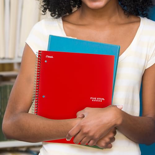 Five Star Spiral Notebook + Study App, 5 Subject, College Ruled Paper, 8-1/2" x 11", 200 Sheets, Fights Ink Bleed, Water Resistant Cover, Fire Red (72077), (Pack of 6) - color: Red, size: 1 Count (Pack of 6)
