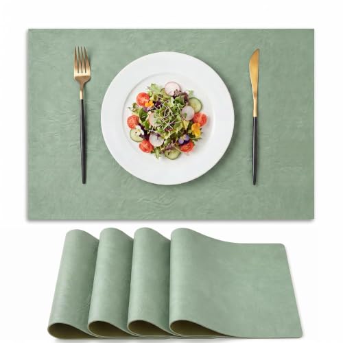 Artoid Mode Sage Faux Leather Placemats Set of 4 - color: Sage, size: 12" x 18", Rectangular Set of 4
