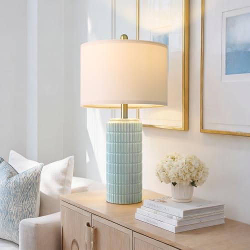 PoKat 23" Light Blue Table Lamps Set of 2, Modern Bedside Lamps for Bedroom, Coastal Ceramic End Table Lamps for Living Room, Ocean Nightstand New Home Decor Lamps - color: Light Blue