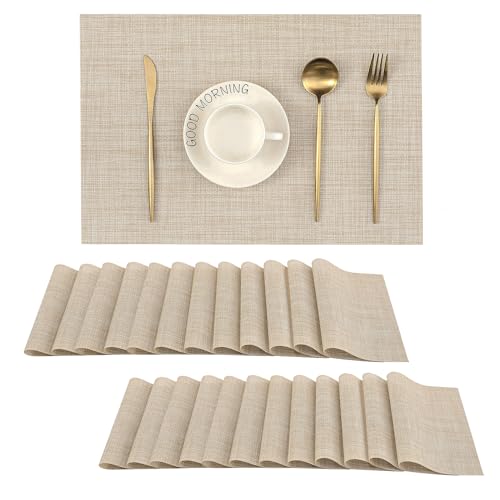 Leetaltree Woven Vinyl Beige Placemats Set of 24, Linen Look & Easy to Clean - color: Beige, size: Set of 24