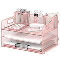 3-Tier Desk Organizer with Pen Holder and Handles, Paper Organizer, Pink - color: Pink