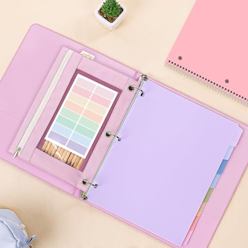 SKYDUE Pink School Supplies Set – 1" 3-Ring Binder, 2 Expanding File Folders, 3 Spiral Notebooks, 8 Tab Dividers & Pencil Pouch – Cute Stationery for High School Stude, College Essentials - color: Pink