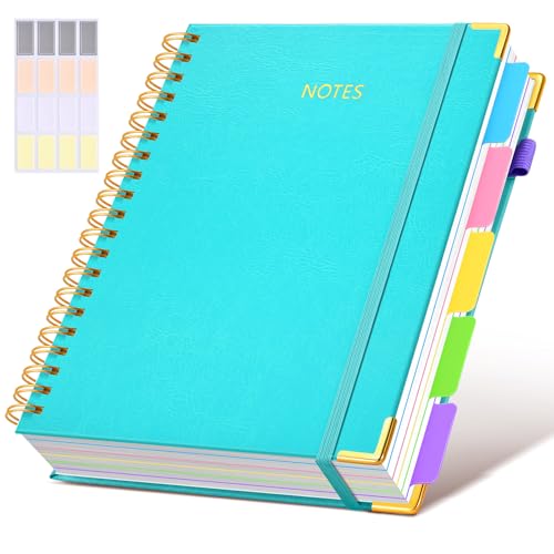 HHardcover Spiral Notebook 8.5"x11" Journal with Removable Dividers Tabs, 300 Pages Leather 5 Subject Notebook College Ruled, Large A4 Notebooks for Work School, Lined Journal for Women, A4 Blue - color: Blue, size: 8.5"x11"