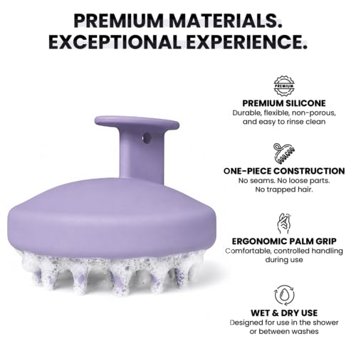 Silicone Scalp Massager – One-Piece Shampoo Brush for Scalp Massage & Shampoo Distribution – Gentle Scalp Brush for Wet & Dry Use (Purple) - color: Purple