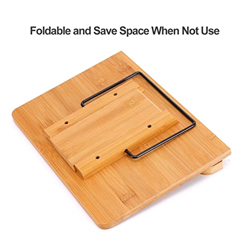 MEGREZ Foldable Bamboo Book Stand Adjustable Cookbook Reading Tablet Holder - color: Stay Positive, size: 13.2 x 9.4 inches