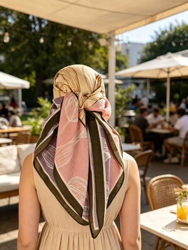 35" Head Scarf Large Square Scarf Like Cotton Hairscarf Fashion Scarves Bandana Night Sleeping Wraps for Women B01 - color: Pink/Purple Tulips