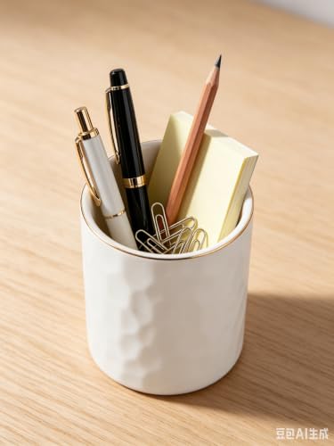 Ceramic Pen Holder Stand Cup Pencil Holder Organizer Makeup Brush Holders for Home Office Desk (White) - color: White