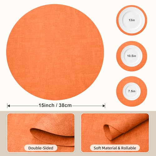 Placemats Set of 6, 15 Inch Round Faux Leather Place Mats - color: R-orange