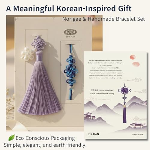 Korean Norigae & Maedeup Bracelet Gift Set, Handmade Traditional Korean Knot Accessory, Korean Cultural Gift for Women - color: Violet