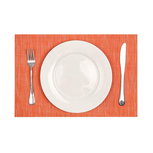 SHACOS Orange Placemats Set of 6 Woven Vinyl Place Mats for Dining Table Indoor Outdoor Wipe Clean Table Mats Thanksgiving Holiday Party Banquet Buffets Table Decor (6, Orange) - color: Orange, size: Set of 6