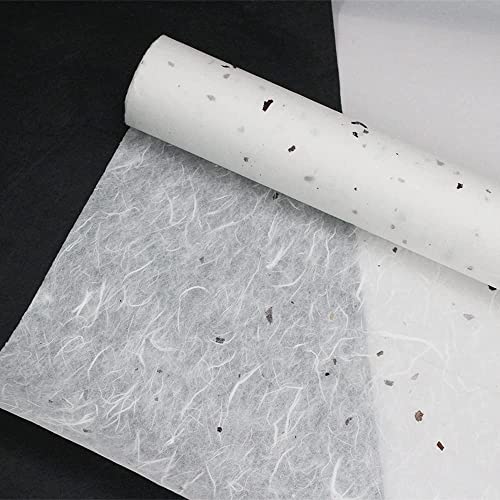 Korean Traditional Mulberry Paper, Colored Hanji Paper Roll, Natural Fiber Texture, Unyong (White with Bark pieces, 10.4" x 787.4") - color: White with Bark pieces, size: 10.4" x 787.4"