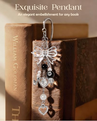 Buleens 2 Pack Bookmarks for Women Reading - Book Marks for Readers Book Lovers, Cute Y2K Pink Bow Strawberry Personalized Metal Bookmark with Pendants, Pretty Aesthetic Book Accessories Reading Gifts - color: Sliver Y2k Bow